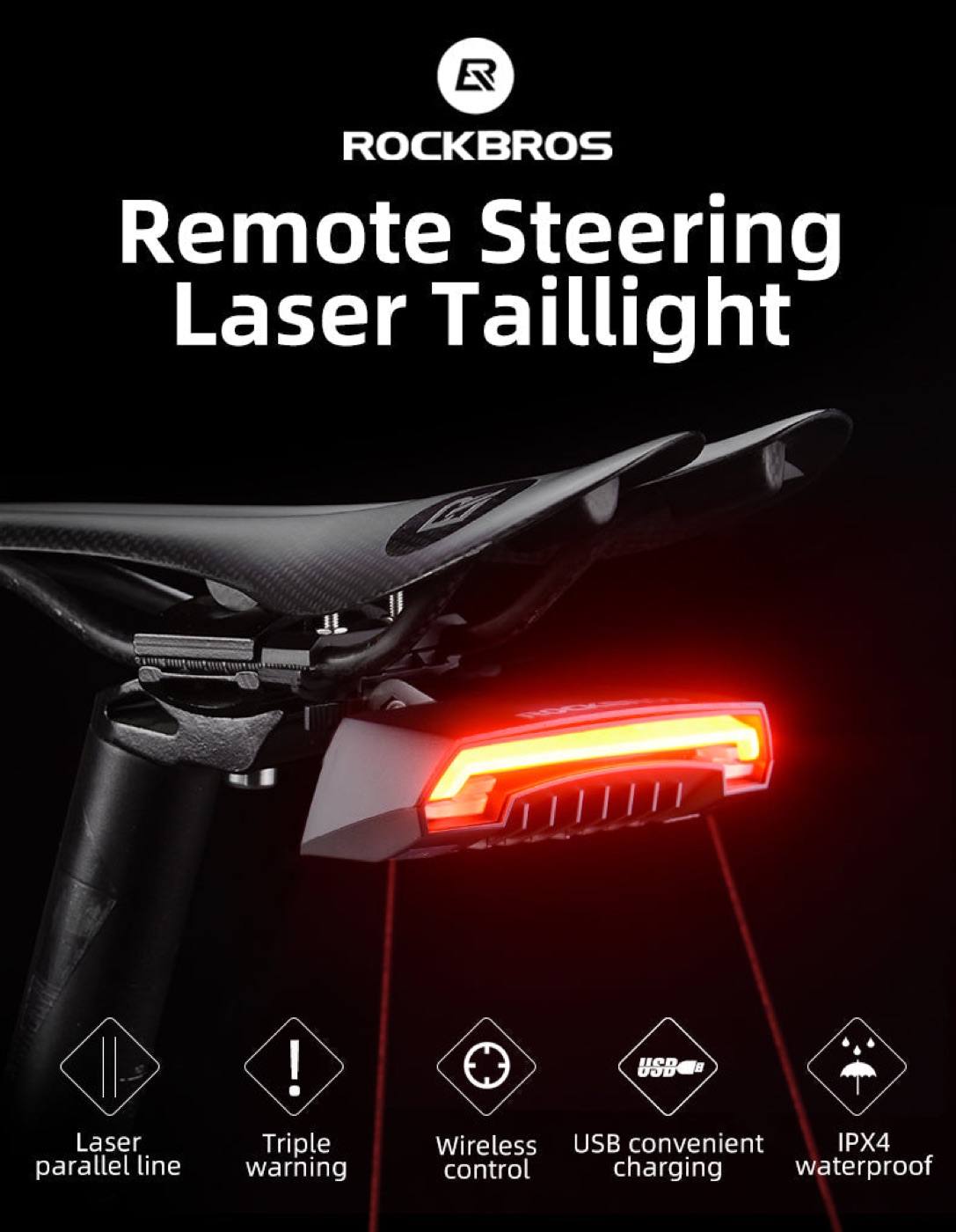 ROCKBROS Bicycle Rear Light with Saddle Fitting & Remote Control LKWD-R1